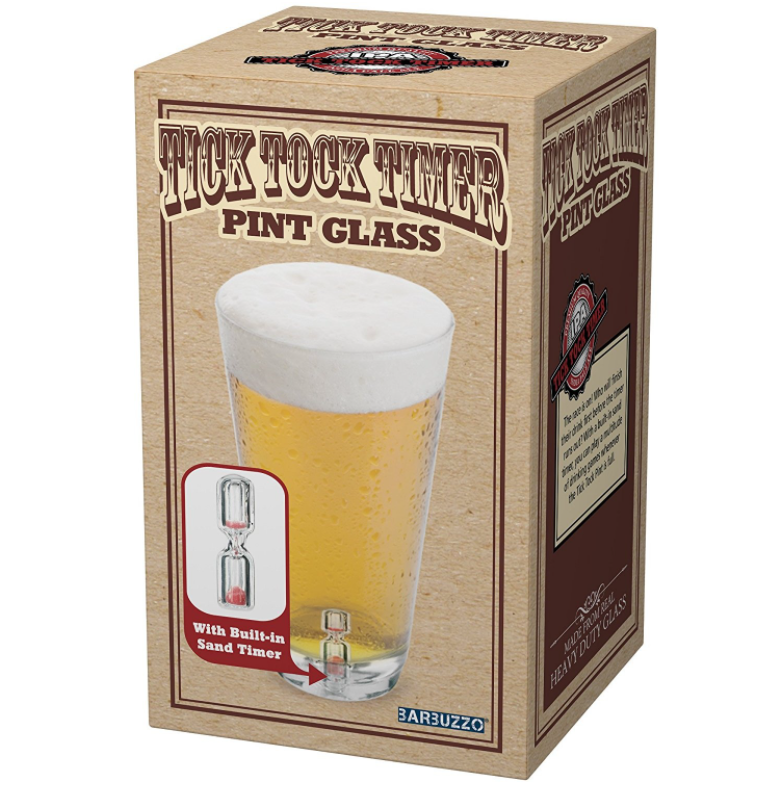 Tick Tock Timer Pint Glass With Built In Hourglass Sand Timer
